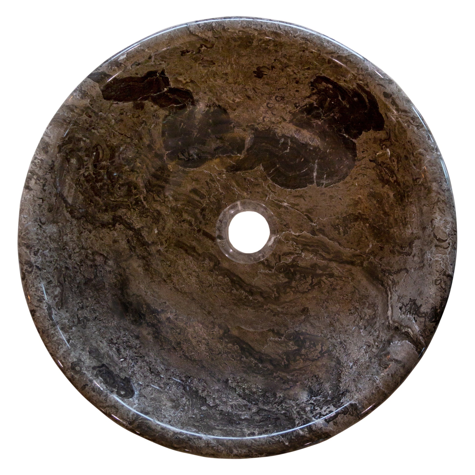 Narcist Brown Natural Stone Marble Vessel Sink High-Gloss Polished (D)16" (H)6".