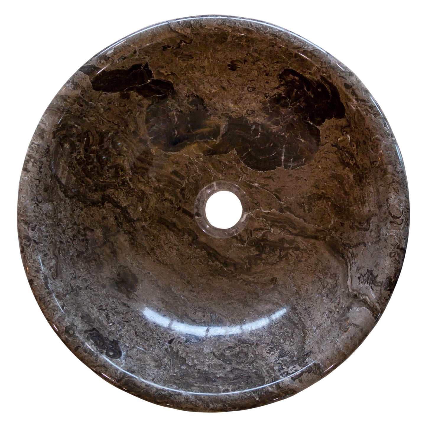Narcist Brown Natural Stone Marble Vessel Sink High-Gloss Polished (D)16" (H)6".