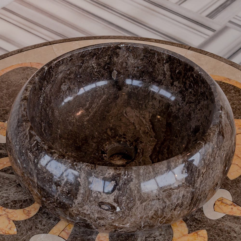 Narcist Brown Marble Vessel Sink High-Gloss Polished.