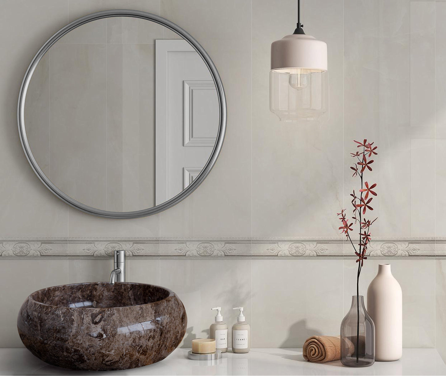 Narcist Brown Marble Vessel Sink High-Gloss Polished.