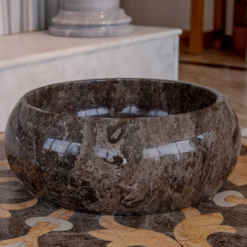 Narcist Brown Marble Vessel Sink High-Gloss Polished.