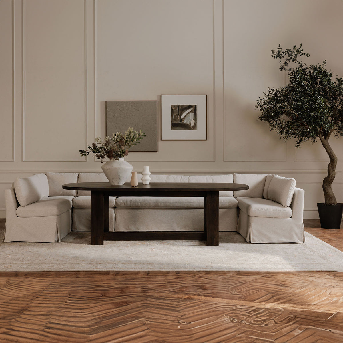 Fable Slipcover Dining Bench Beige view 9