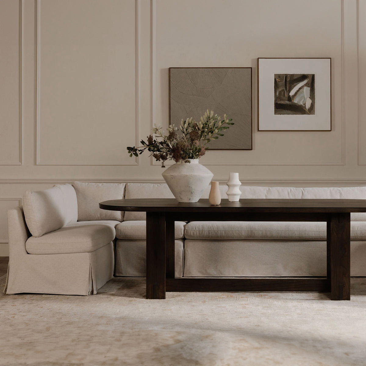 Fable Slipcover Dining Banquette L-Shape Beige 96 in view 9