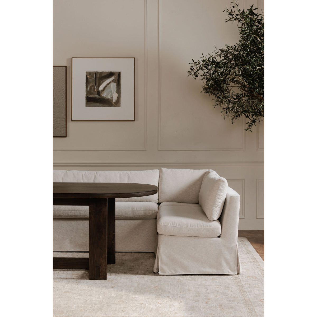 Fable Slipcover Dining Banquette L-Shape Beige 100.5 in lifestyle image