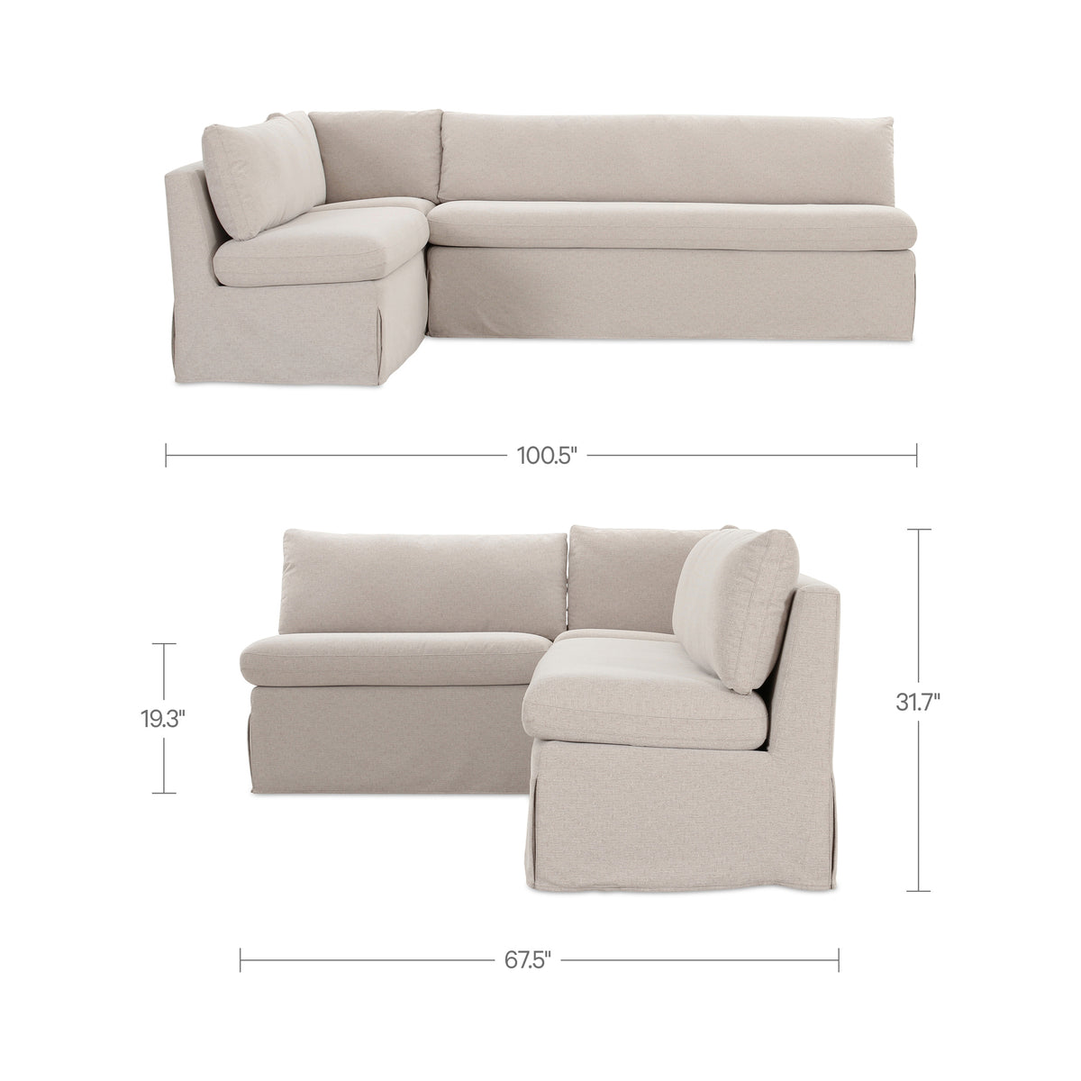 Fable Slipcover Dining Banquette L-Shape Beige 100.5 in dimensions