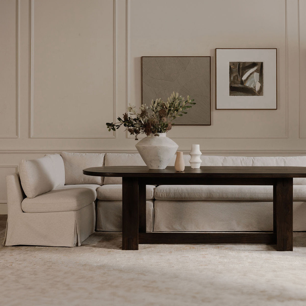 Fable Slipcover Dining Banquette L-Shape Beige 125.5 in view 9
