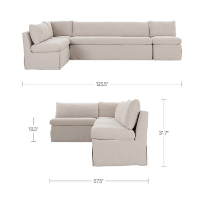 Fable Slipcover Dining Banquette L-Shape Beige 125.5 in dimensions