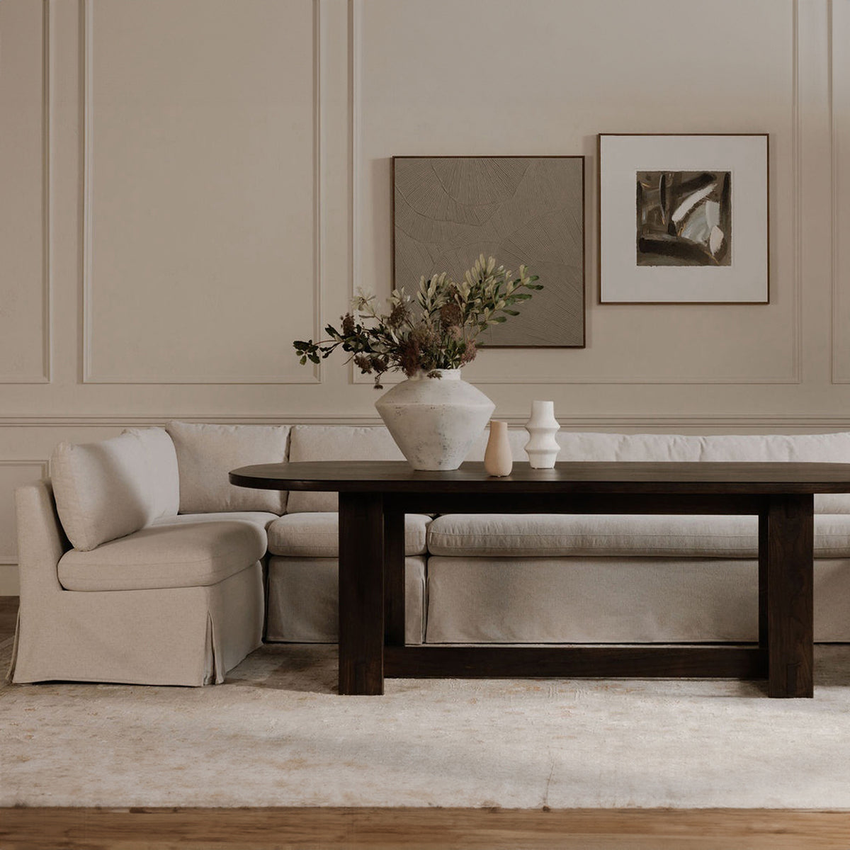Fable Slipcover Dining Banquette L-Shape Beige 139.5 in view 10