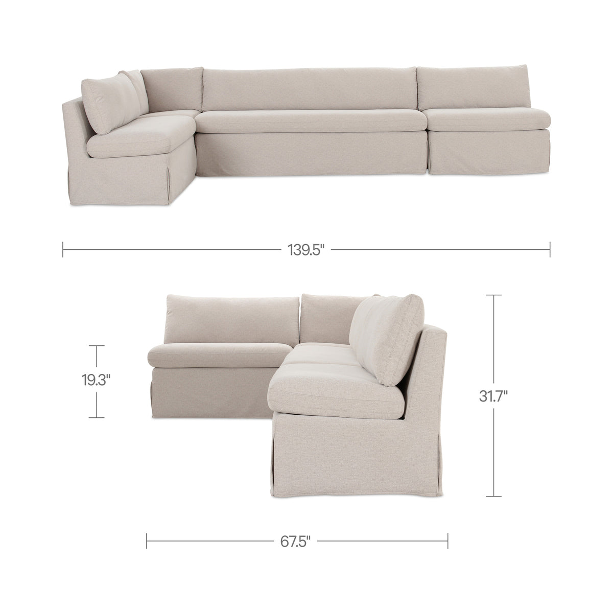 Fable Slipcover Dining Banquette L-Shape Beige 139.5 in dimensions
