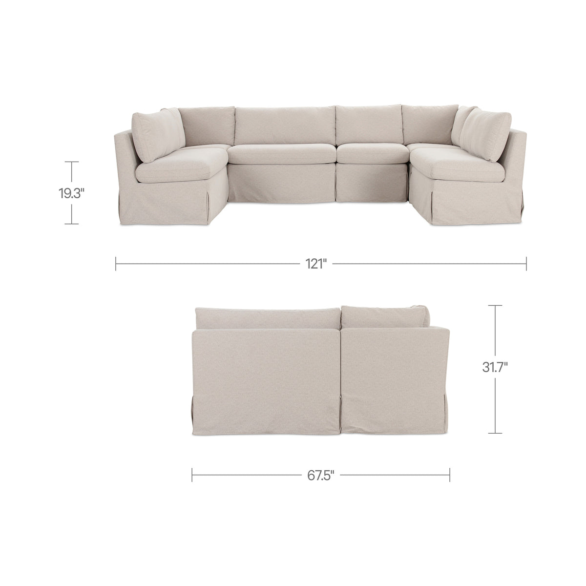 Fable Slipcover Dining Banquette U-Shape Beige 121 in dimensions