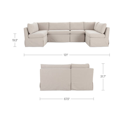 Fable Slipcover Dining Banquette U-Shape Beige 121 in dimensions