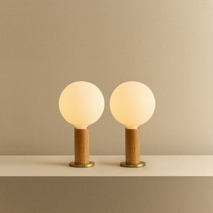 Knuckle Table Lamp in Oak + Sphere IV - Set of 2