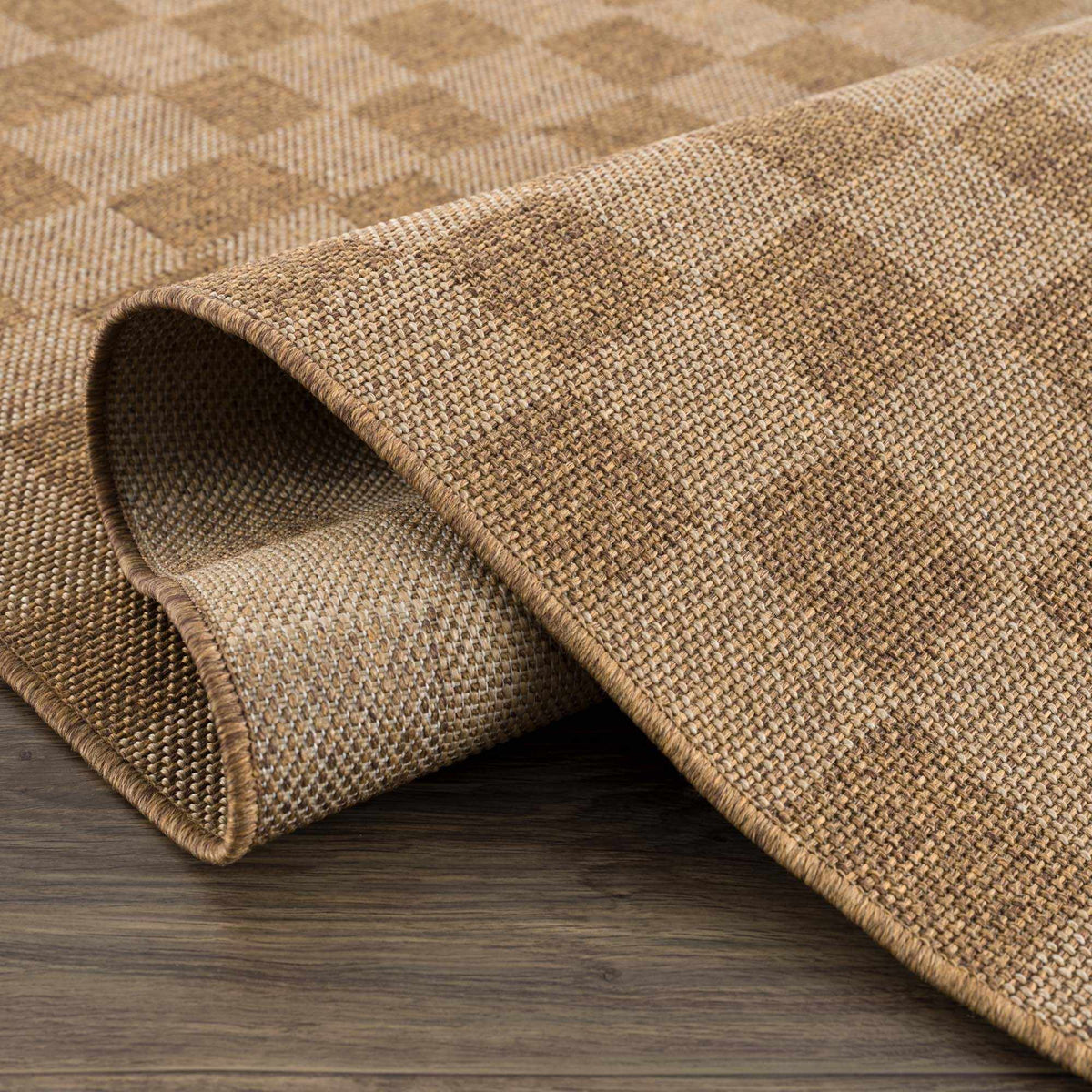 Kuval Checkered Brown Outdoor Rug.