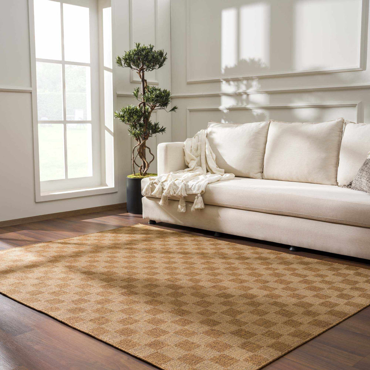 Kuval Checkered Brown Outdoor Rug.