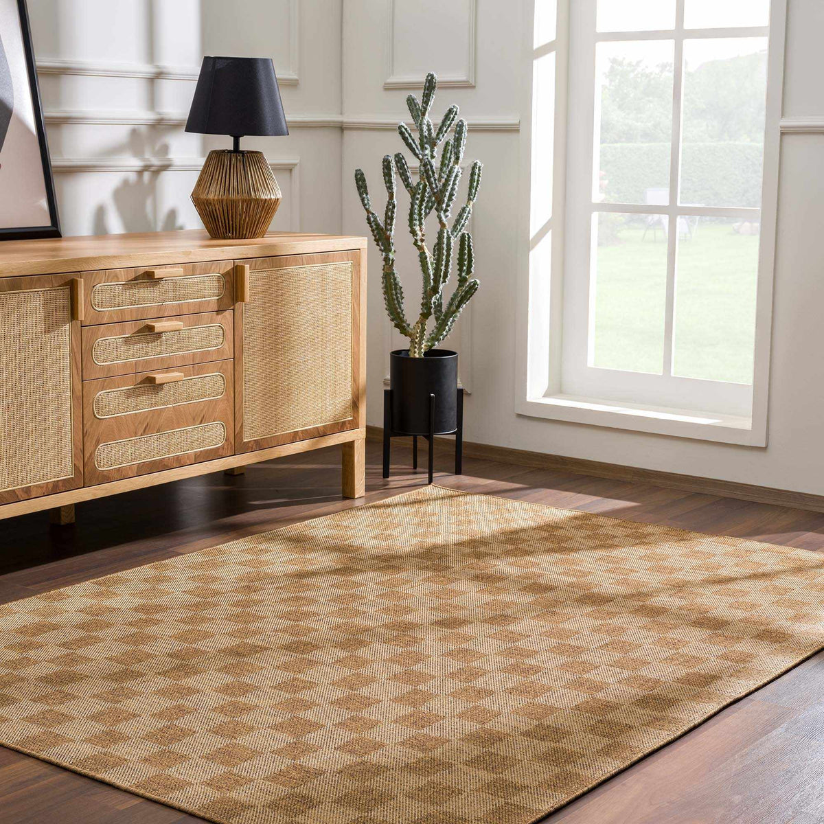 Kuval Checkered Brown Outdoor Rug.