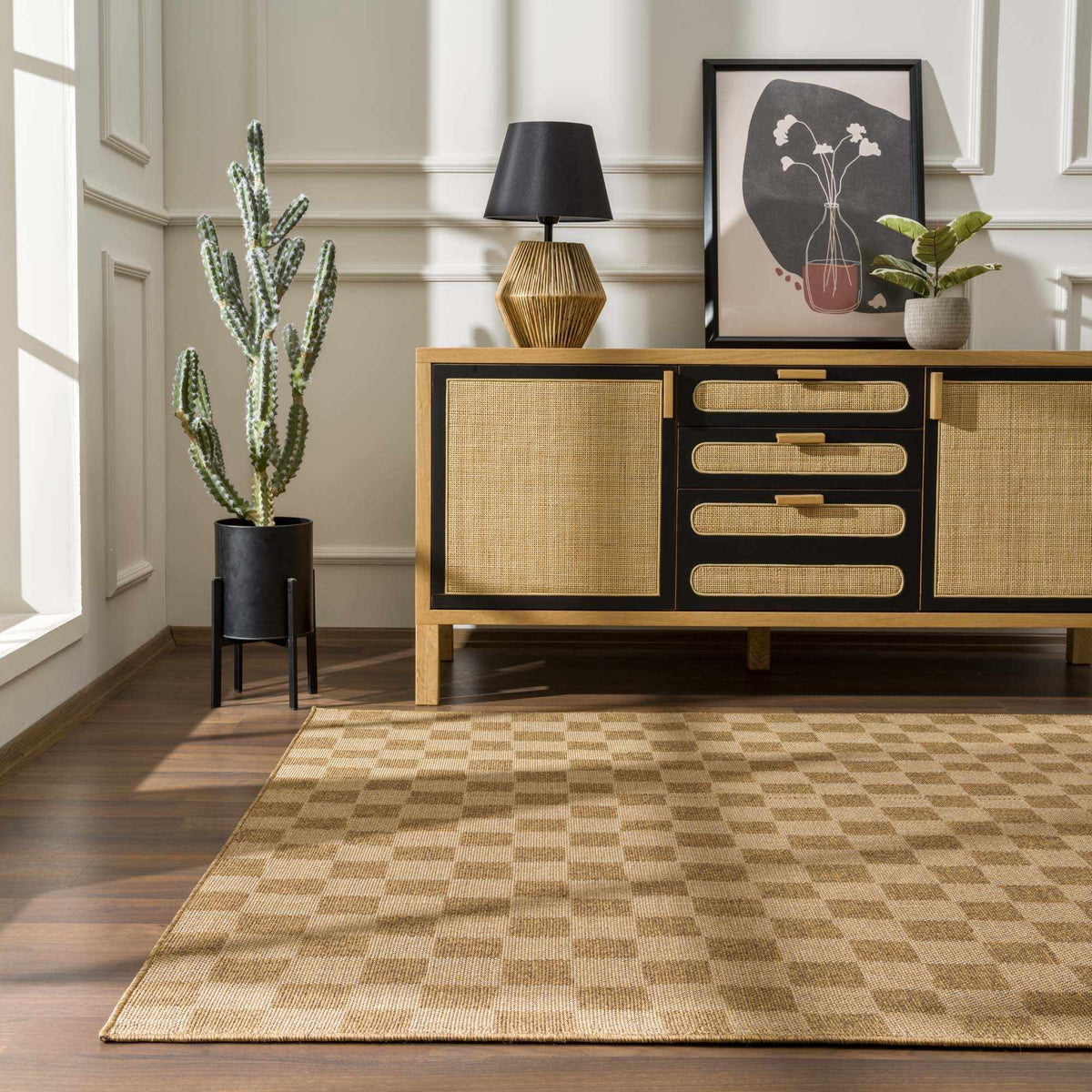 Kuval Checkered Brown Outdoor Rug.