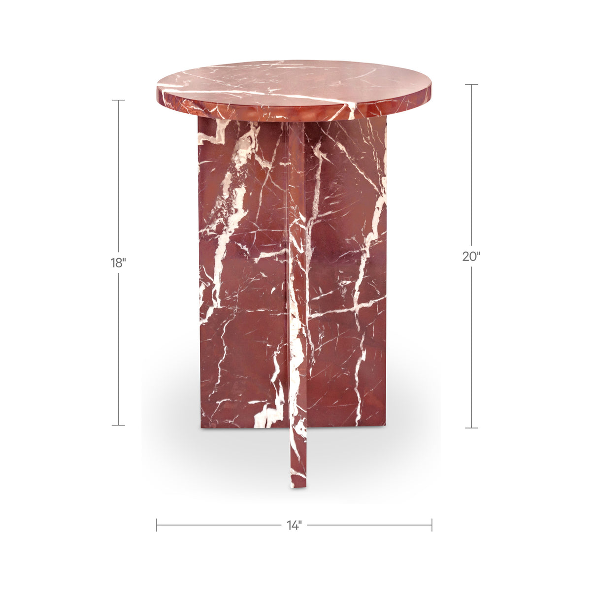 Grace Accent Table Rosso Levante Marble dimensions