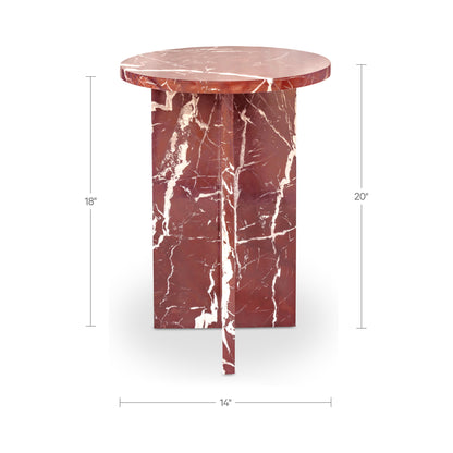 Grace Accent Table Rosso Levante Marble dimensions