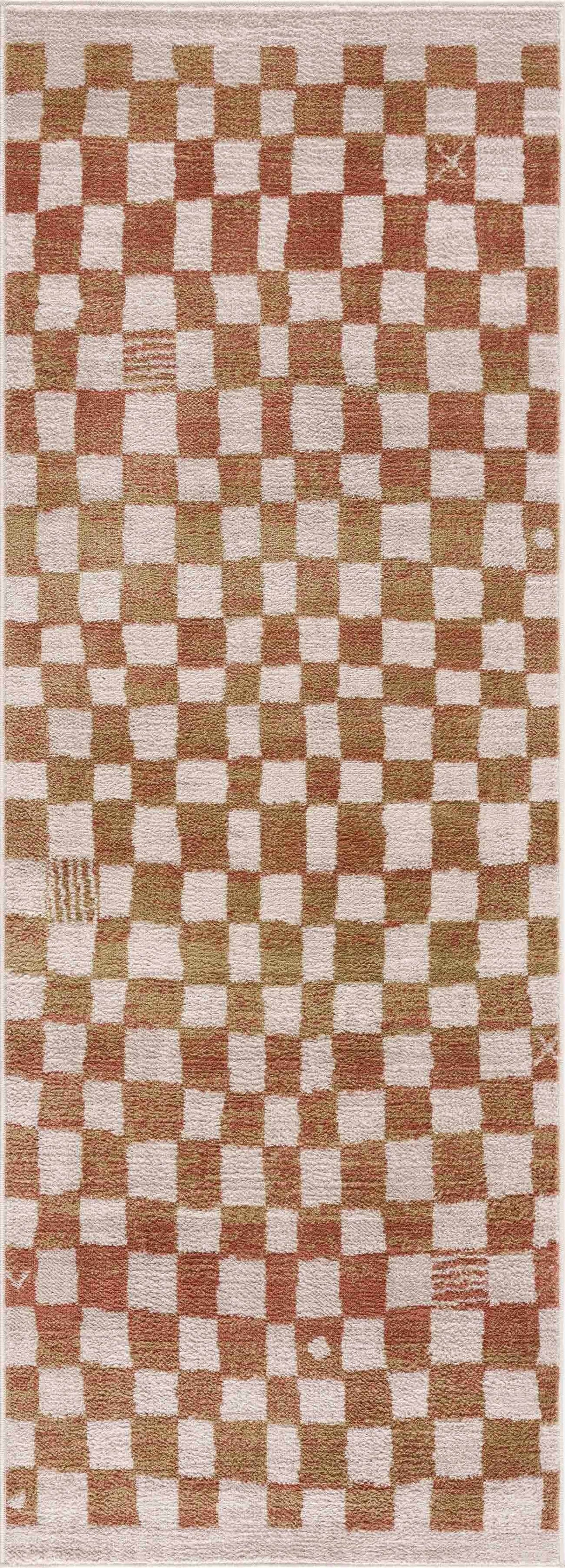 Benjy Irregular Checkboard Rug - Cream&Salmon