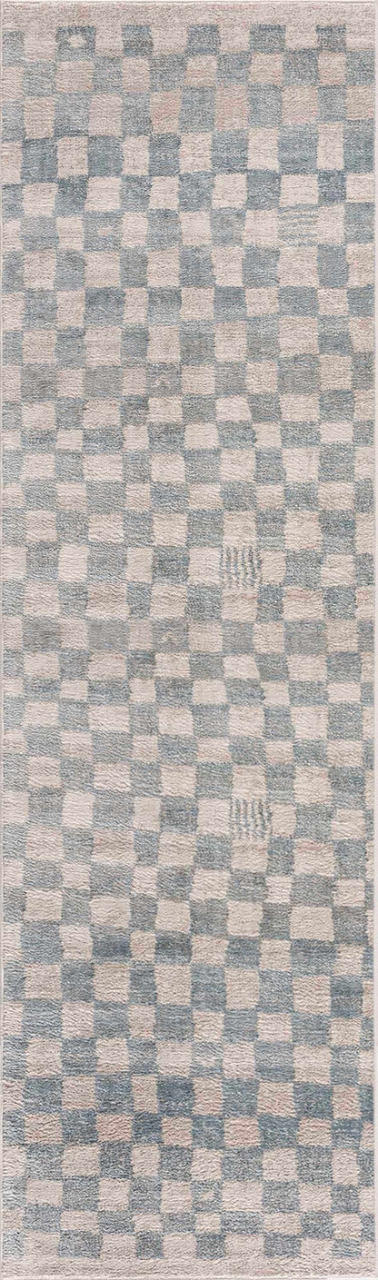 Benjy Cream & Light Blue Checkered Area Rug