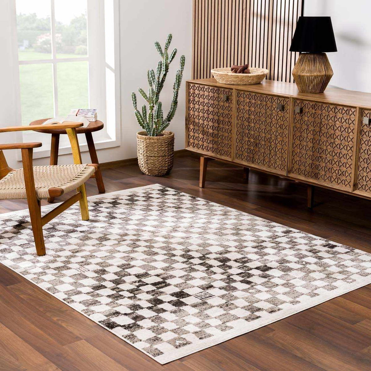 Benjy Cream & Charcoal Checkered Area Rug