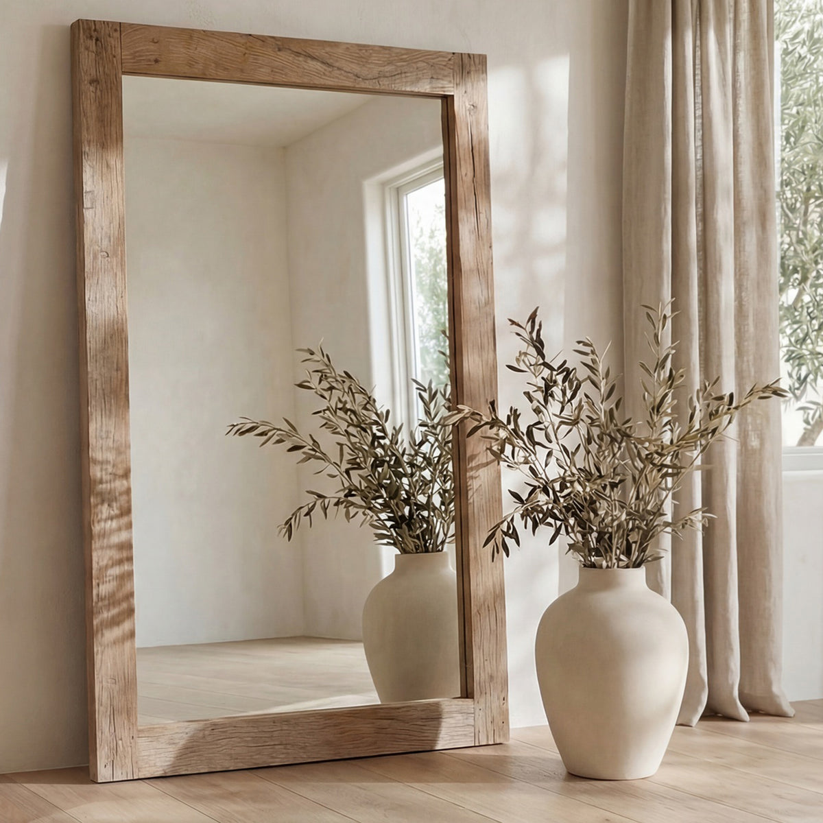 Orchard Reclaimed Wood Floor Mirror lifestyle view