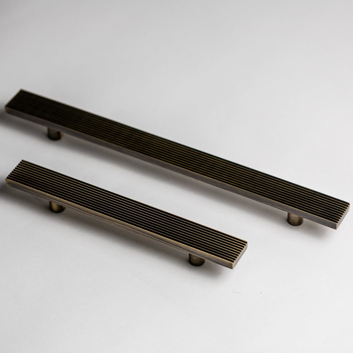 Rail, Antique Brass Cabinet Pulls.