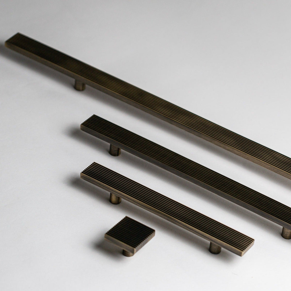 Rail, Antique Brass Cabinet Pulls.