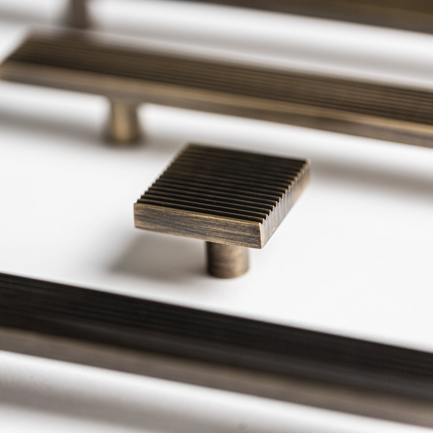 Rail, Antique Brass Cabinet Pulls.