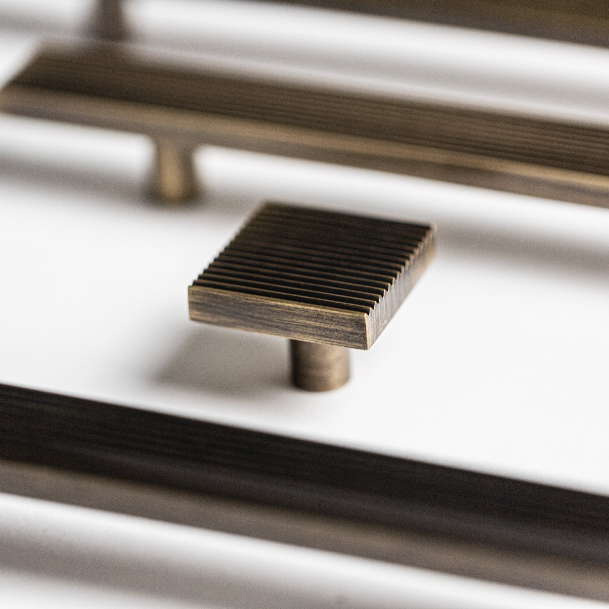 Rail, Antique Brass Cabinet Pulls.
