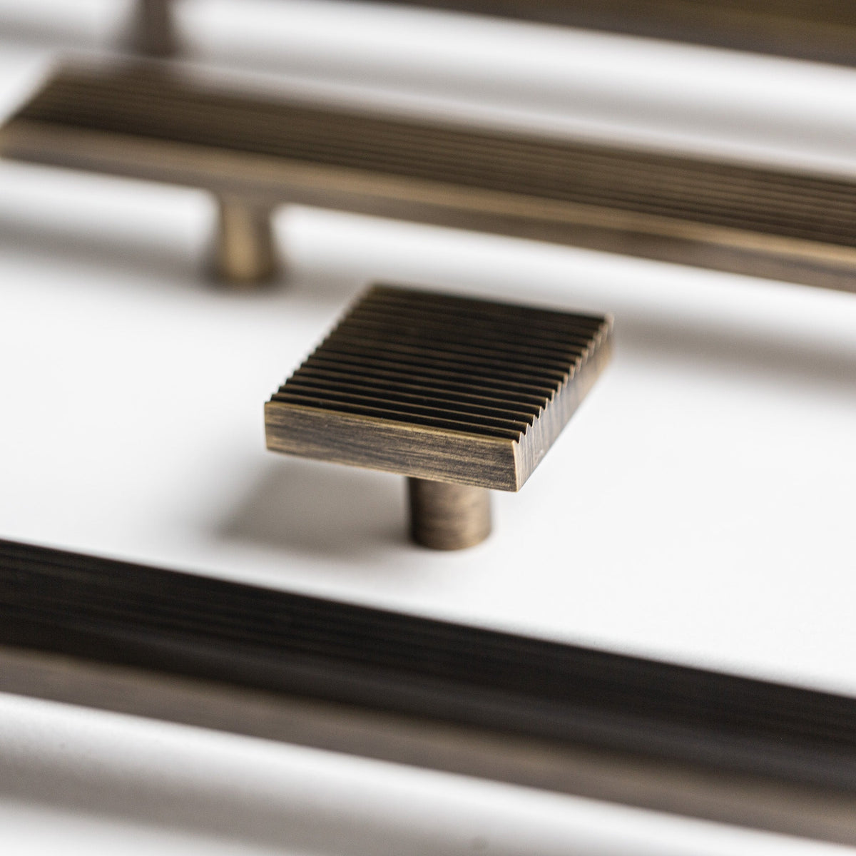 Rail, Antique Brass Cabinet Pulls.