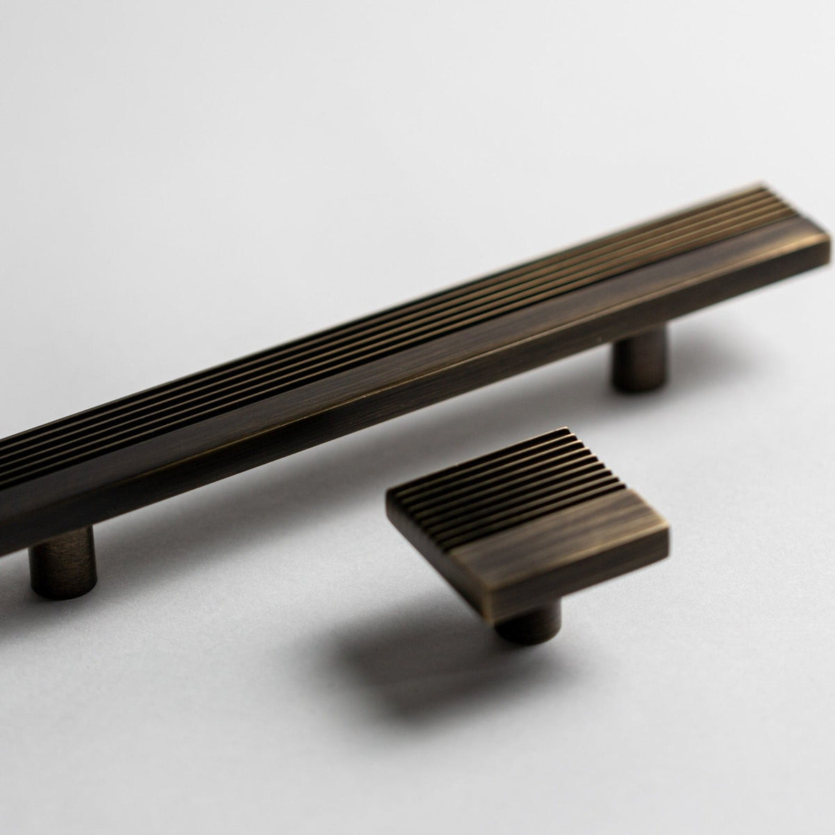 Rail, Antique Brass Cabinet Pulls.