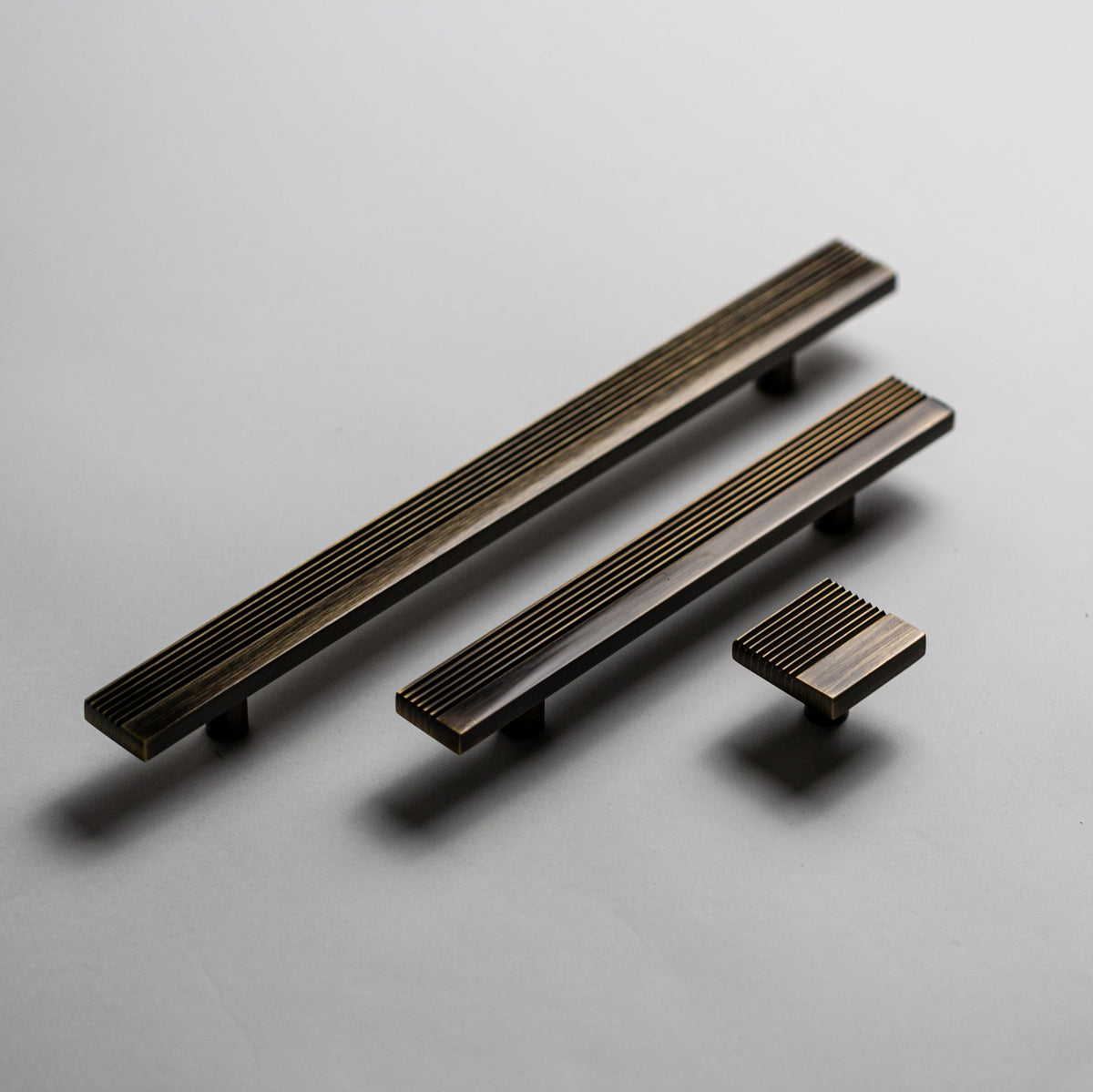 Rail, Antique Brass Cabinet Pulls.