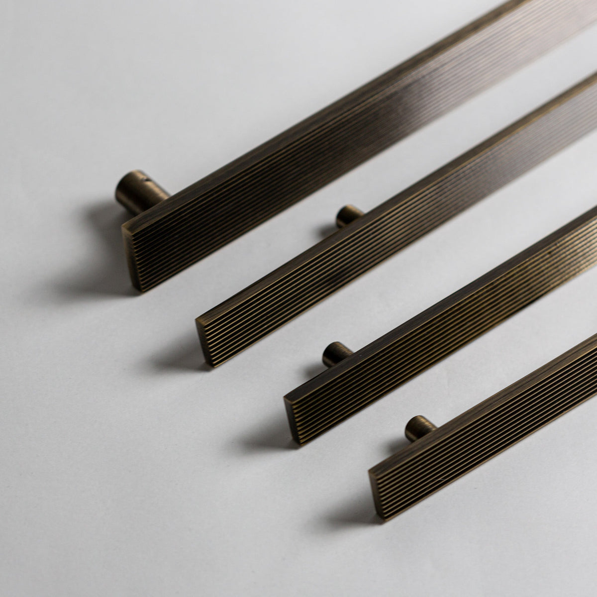 Rail, Antique Brass Cabinet Pulls.