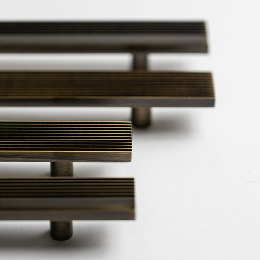 Rail, Antique Brass Appliance Pulls.
