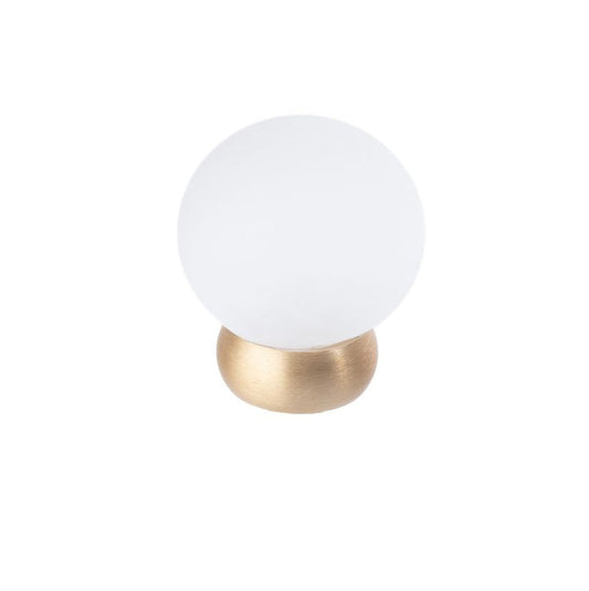 Round Lew's Hardware Brass and Frosted Glass Cabinet Knob.