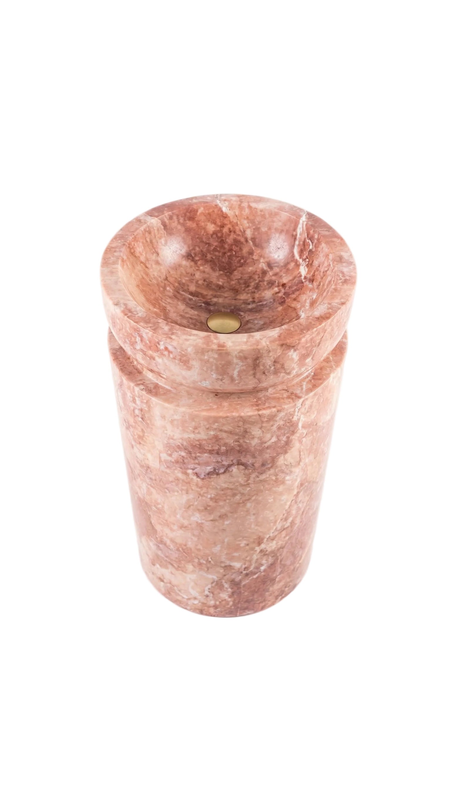 Red Travertine Designer Pedestal Stand-Alone Fluted Sink (W)18" (L)18" (H)33".