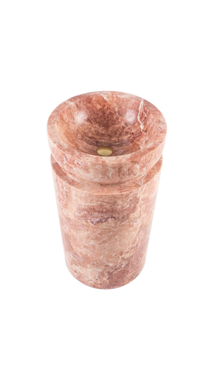 Red Travertine Designer Pedestal Stand-Alone Fluted Sink (W)18" (L)18" (H)33".