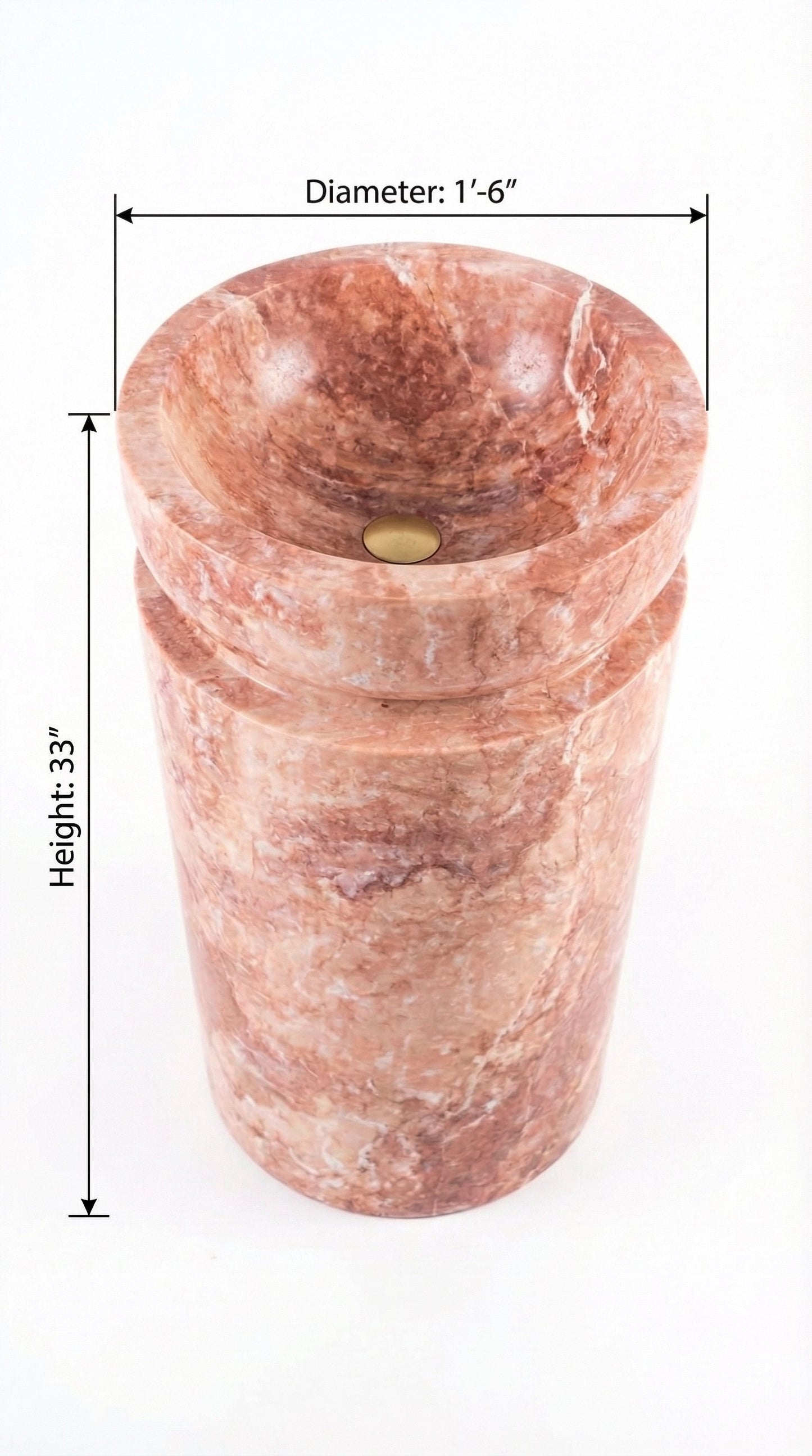 Red Travertine Designer Pedestal Stand-Alone Fluted Sink (W)18" (L)18" (H)33".