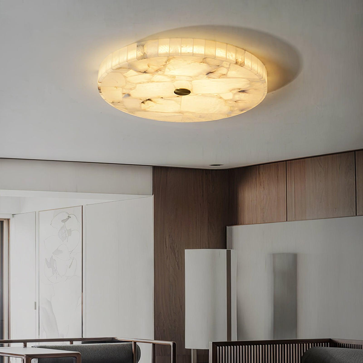 Round Mosaic Alabaster Ceiling Lamp