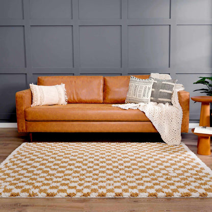 Kieu Mustard & Ivory Checkered Area Rug
