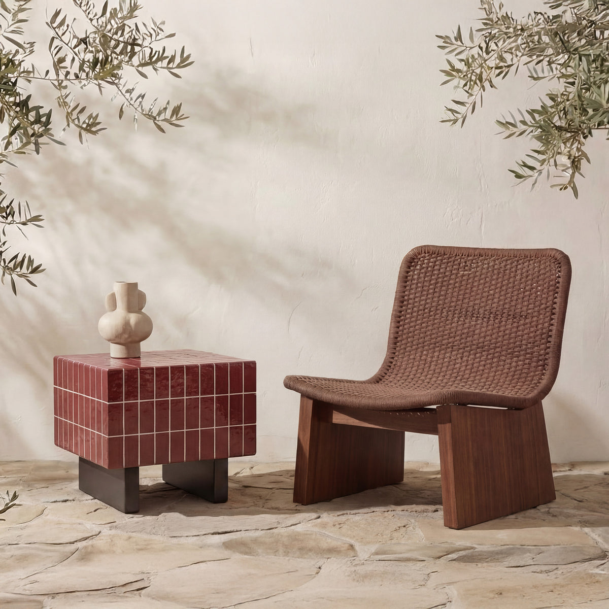 Farren Outdoor Side Table Brown - lifestyle view 1