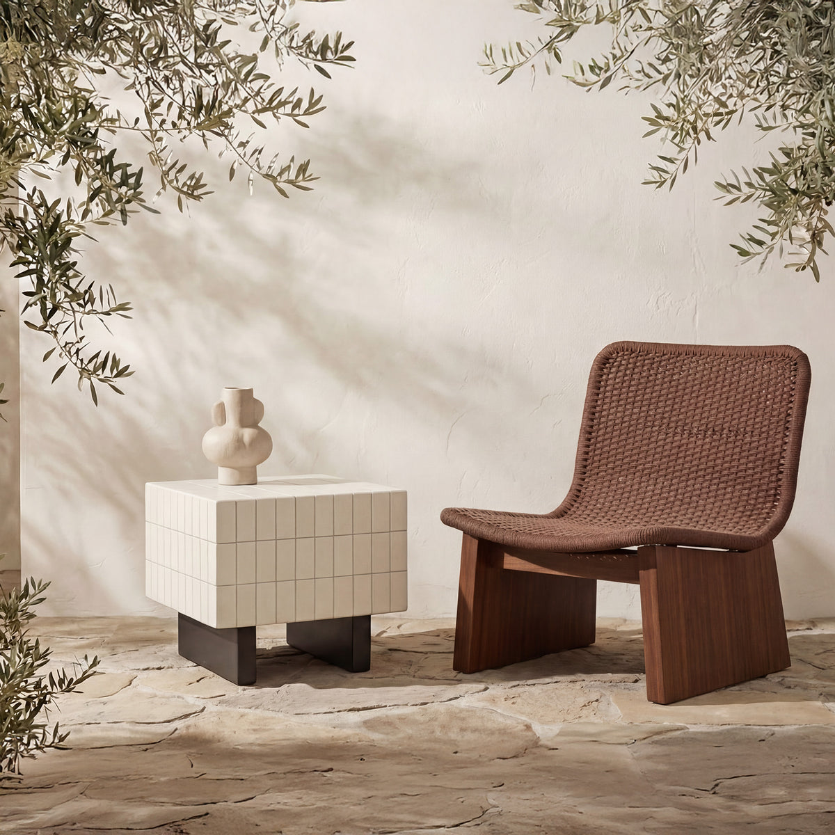 Farren Outdoor Side Table Cream - lifestyle view 1