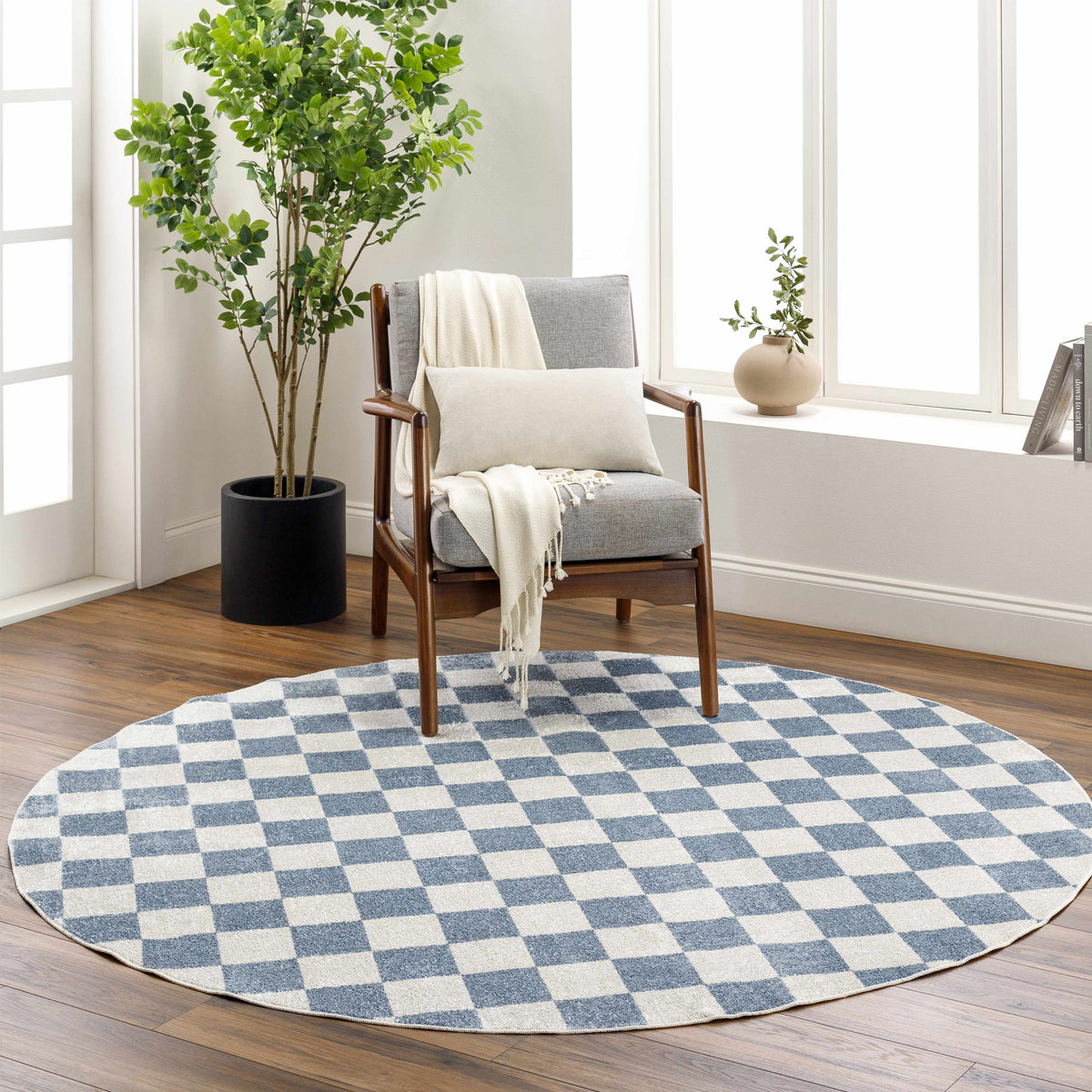 Brone Blue Checkered Washable Rug