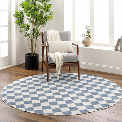 Brone Blue Checkered Washable Rug