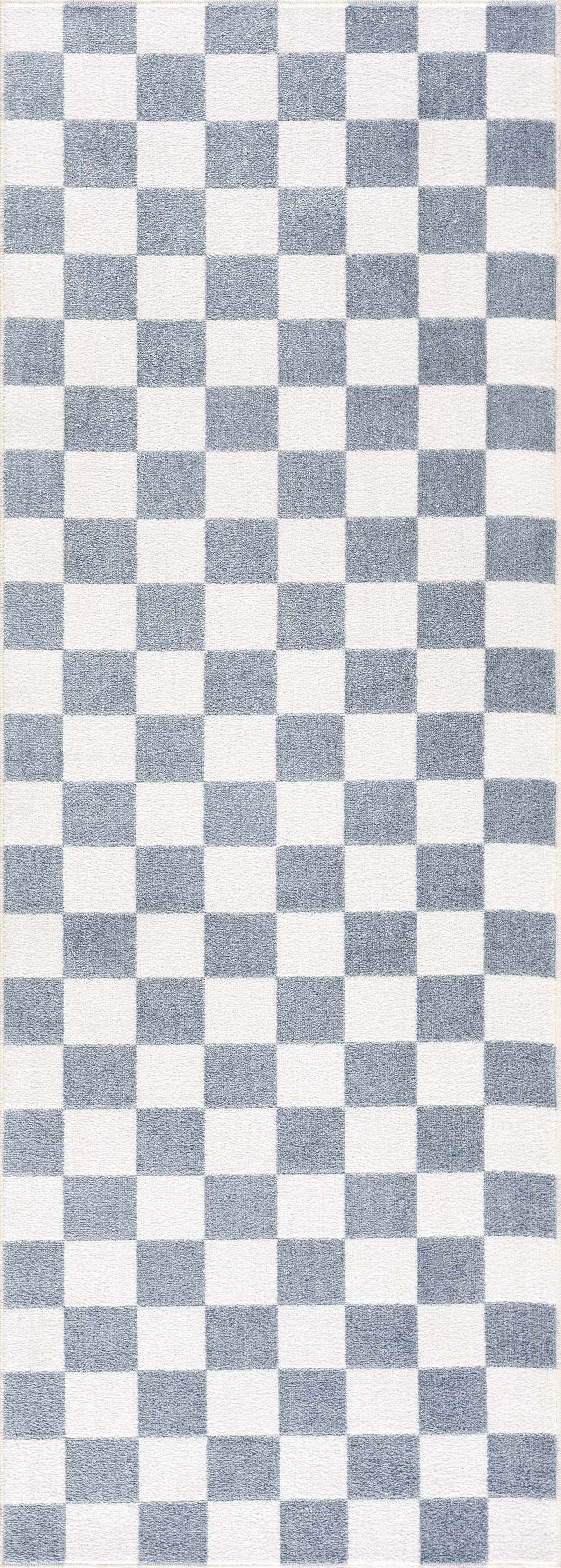 Brone Blue Checkered Washable Rug