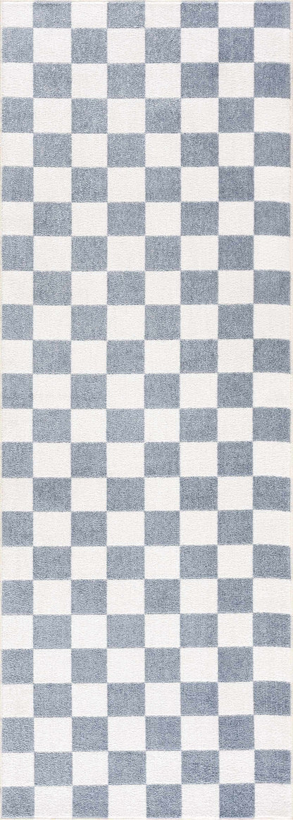Brone Blue Checkered Washable Rug