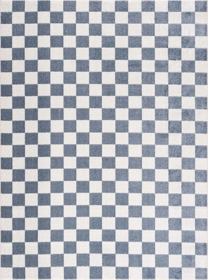 Brone Blue Checkered Washable Rug