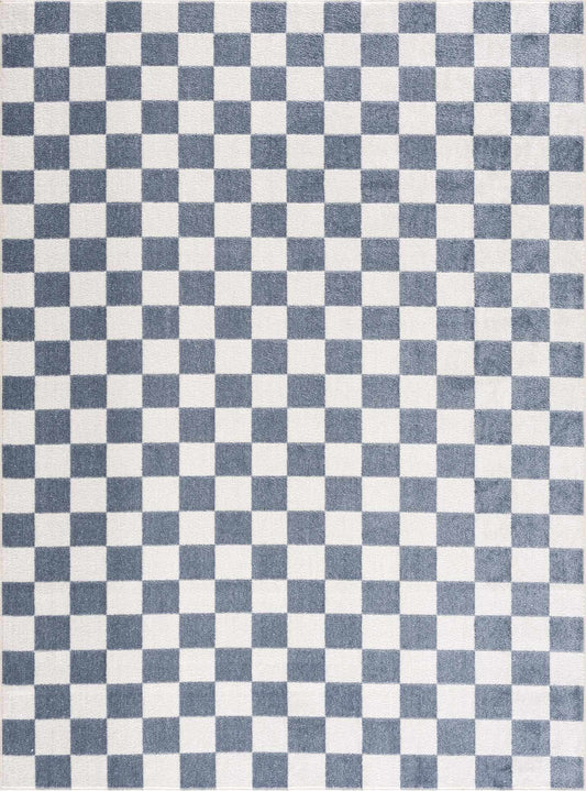 Brone Blue Checkered Washable Rug