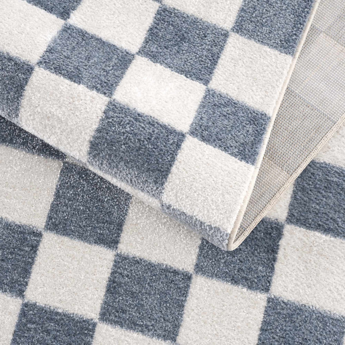 Brone Blue Checkered Washable Rug